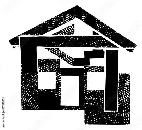 Vector Abstract house with intersecting geometric shapes.
