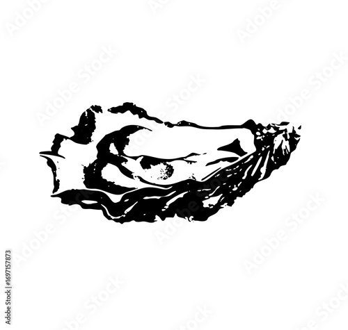 Vector Black and white of an open oyster with a pearl inside.