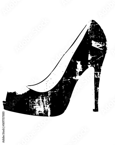 Vector Elegant high-heeled shoe with distressed texture.