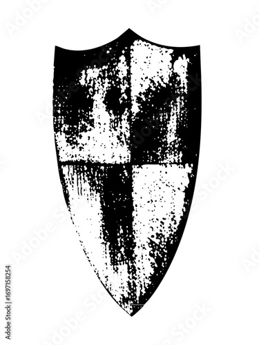 Vector Medieval shield with quartered in distressed style.