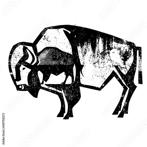 Vector Stylized bison with textured details.