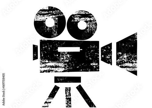 Vector Vintage film camera with distressed texture.