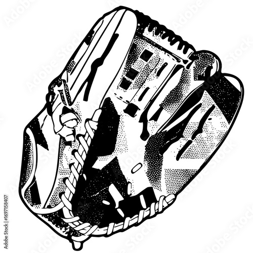 Vector Detailed of a baseball glove with intricate stitching.
