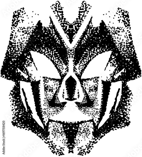 Vector Intricate stylized feline face with sharp teeth.