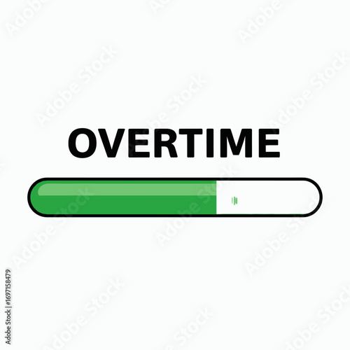 Bold black OVERTIME text above a green and white loading bar set against a plain white background