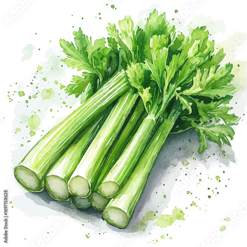 Celery, watercolor illustration vector, isolated on a white background.