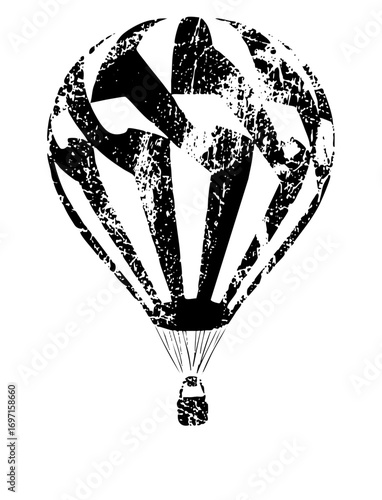 Vector Distressed hot air balloon with basket