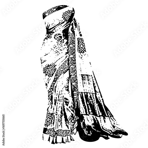 Vector Elegant woman in flowing medieval gown .