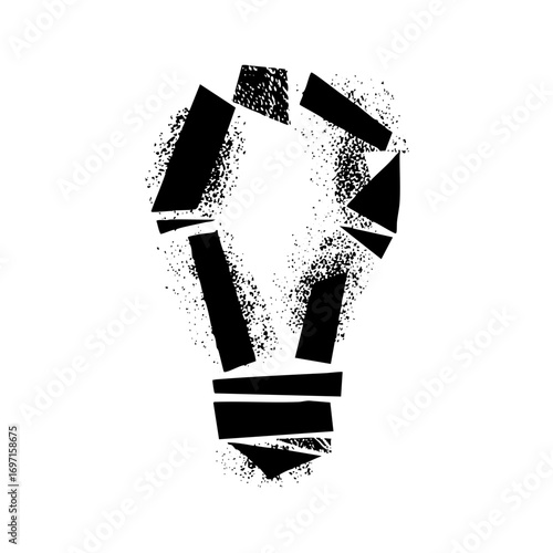 Vector Fragmented lightbulb conveys broken ideas and innovation.
