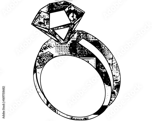 Vector Elegant diamond engagement ring with textured details.