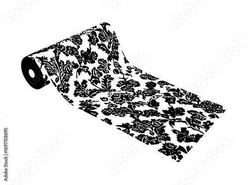 Vector Floral patterned roll of decorative paper.