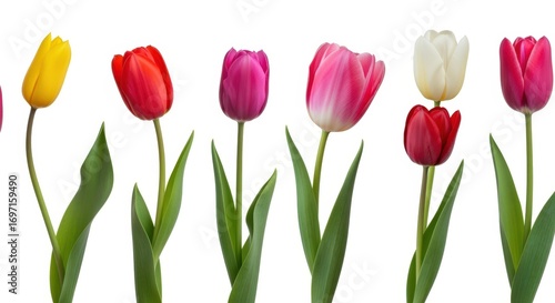 Wallpaper Mural Row of vibrant colorful tulips on white Torontodigital.ca