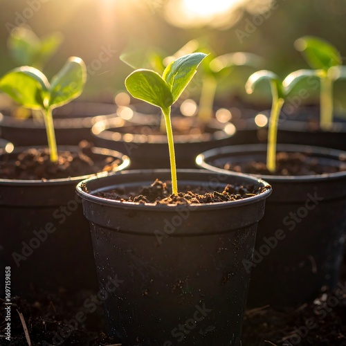 Young plants emerging from soil