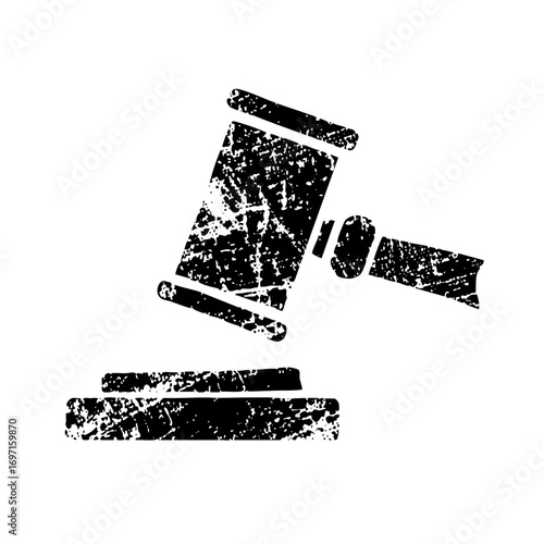 Vector Distressed gavel and scroll represents legal justice and authority.