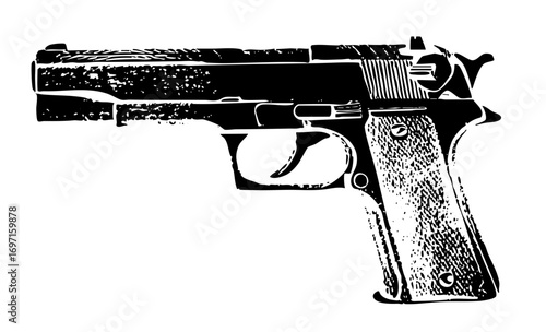 Vector Detailed black firearm showcases a handgun .