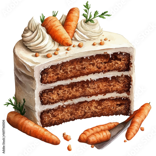 watercolor of Carrot Cake, vector, isolated on a white background.