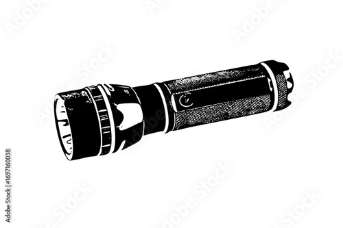 Vector Detailed monochrome of a handheld flashlight.
