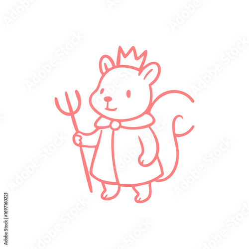 Cute cartoon cat reading a book with a fish on the cover