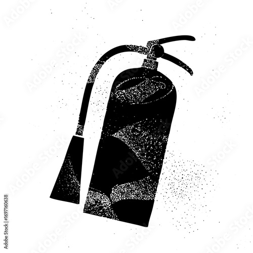 Vector Black and white fire extinguisher with textured details.