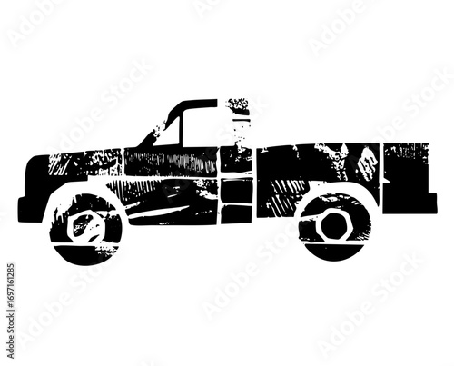 Vector Vintage pickup truck in monochrome style.