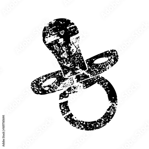Vector Distressed black pacifier conveys infant care.