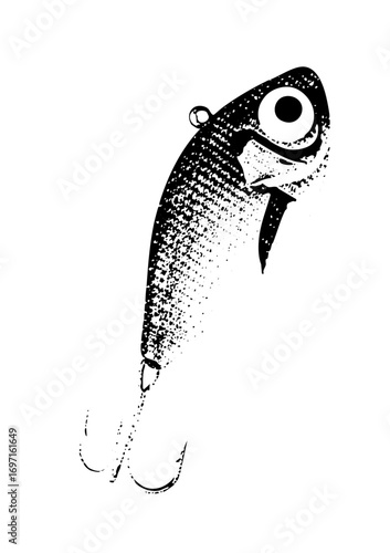 Vector Detailed vector of a fishing lure with sharp hooks.