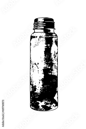 Vector Black and white of a cylindrical bottle with a screw cap.