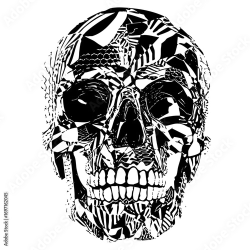 Vector Intricate black skull composed of geometric shapes.