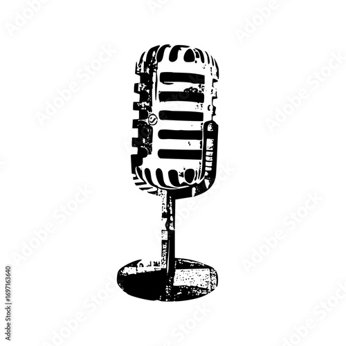 Vector Vintage microphone with distressed texture.