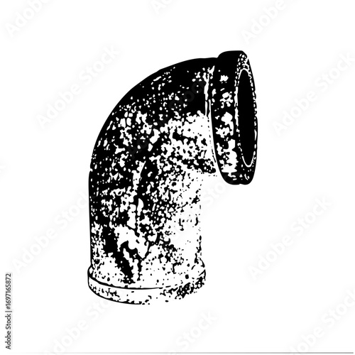 Vector Industrial pipe elbow with distressed texture.