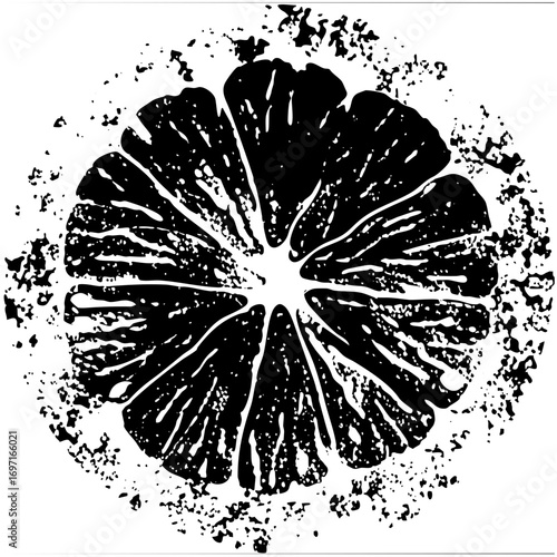 Vector Black citrus slice with textured edges.