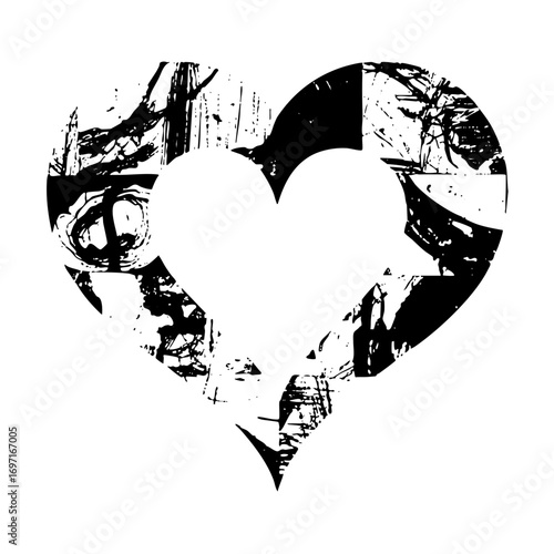 Vector Peace symbol within a distressed heart shape .