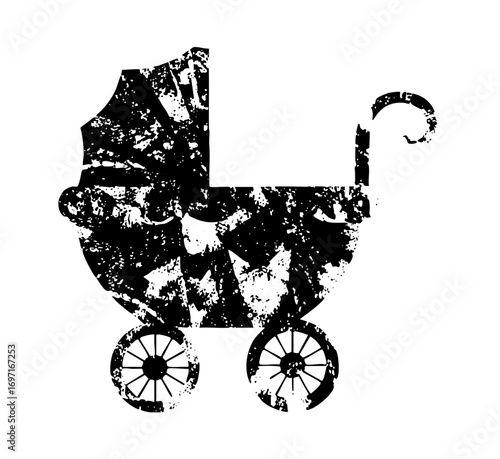 Vector Vintage baby carriage in monochrome style.