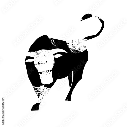 Vector Bold black bull with stylized horns and textured details.