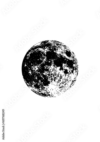 Vector Detailed monochrome of a textured lunar sphere.