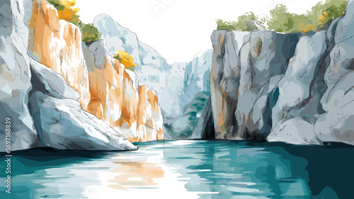 Matka Canyon. Matka Canyon watercolor vector illustration