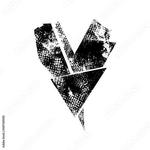 Vector Fragmented heart with distressed texture.