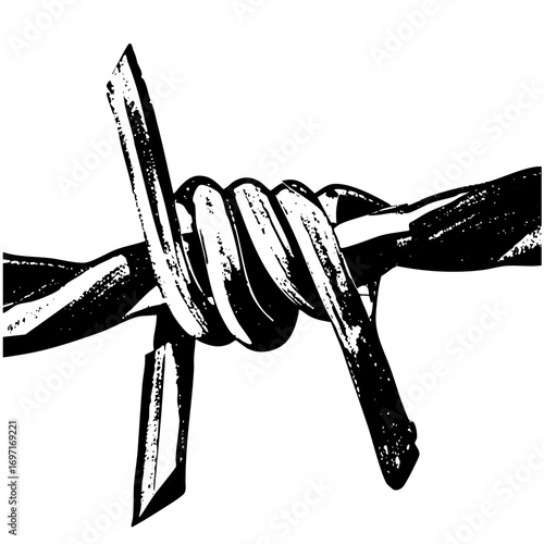 Vector Barbed wire knot depicts a rustic industrial connection.