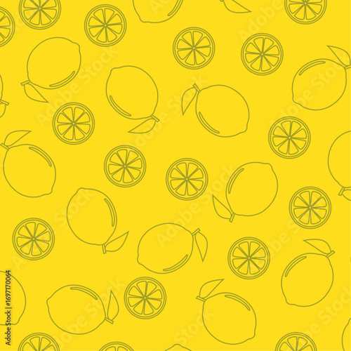 Lemon pattern with slices in a hand-drawn style. Minimalist lemon slice pattern in an outline style. Perfect for fabric design, wrapping paper, and backgrounds