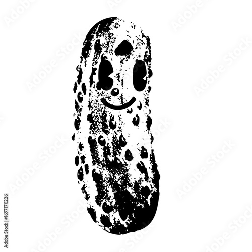 Vector Smiling pickle character with dotted texture.