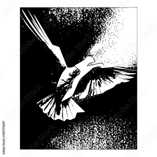 Vector Dynamic avian features a soaring bird with radiant beams.