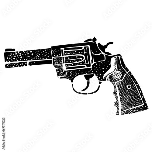 Vector Detailed of a revolver firearm with textured grip.