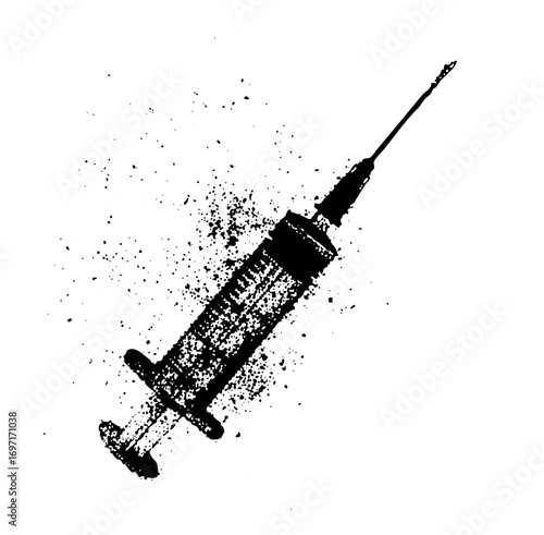 Vector Distressed syringe with scattered particles