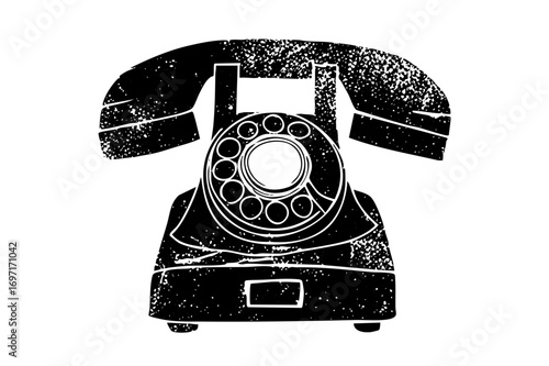 Vector Vintage rotary telephone in black and white.
