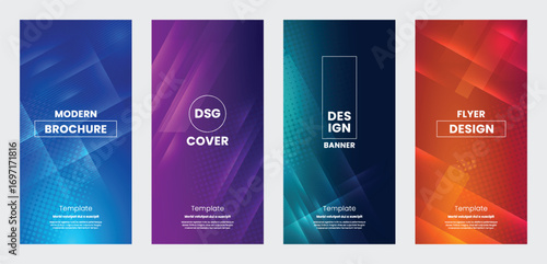 Set of vector design templates with colorful gradients and geometric shapes. Ideal for website headers, web banner, social media banners, and presentation backgrounds.