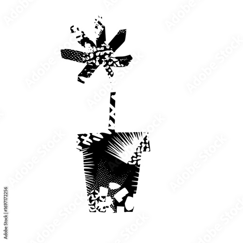 Vector Tropical drink with flower and straw.