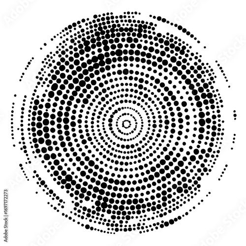 Vector Dynamic spiral of black dots creates a swirling abstract .