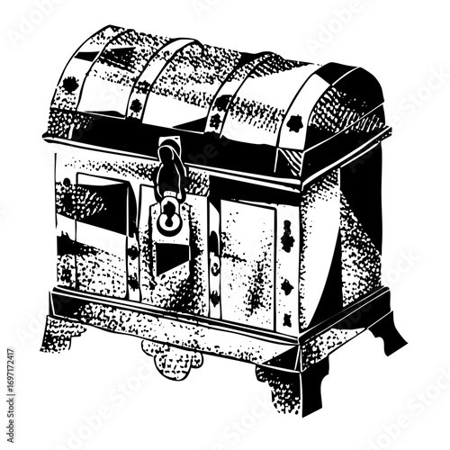 Vector Vintage treasure chest with ornate lock.