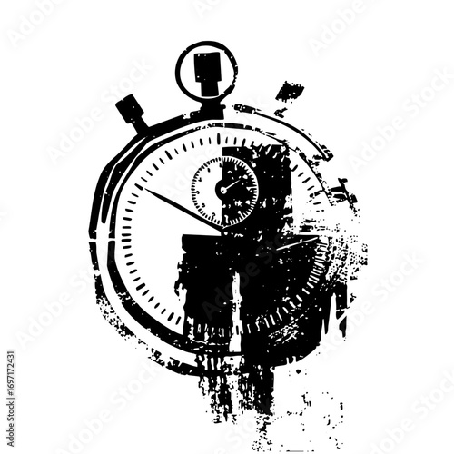 Vector Distressed stopwatch with a silhouetted figure.