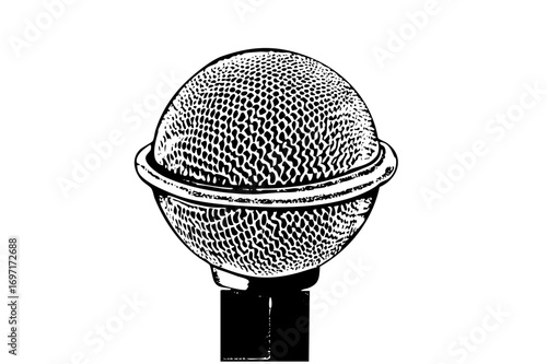 Vector Vintage microphone with detailed mesh head.